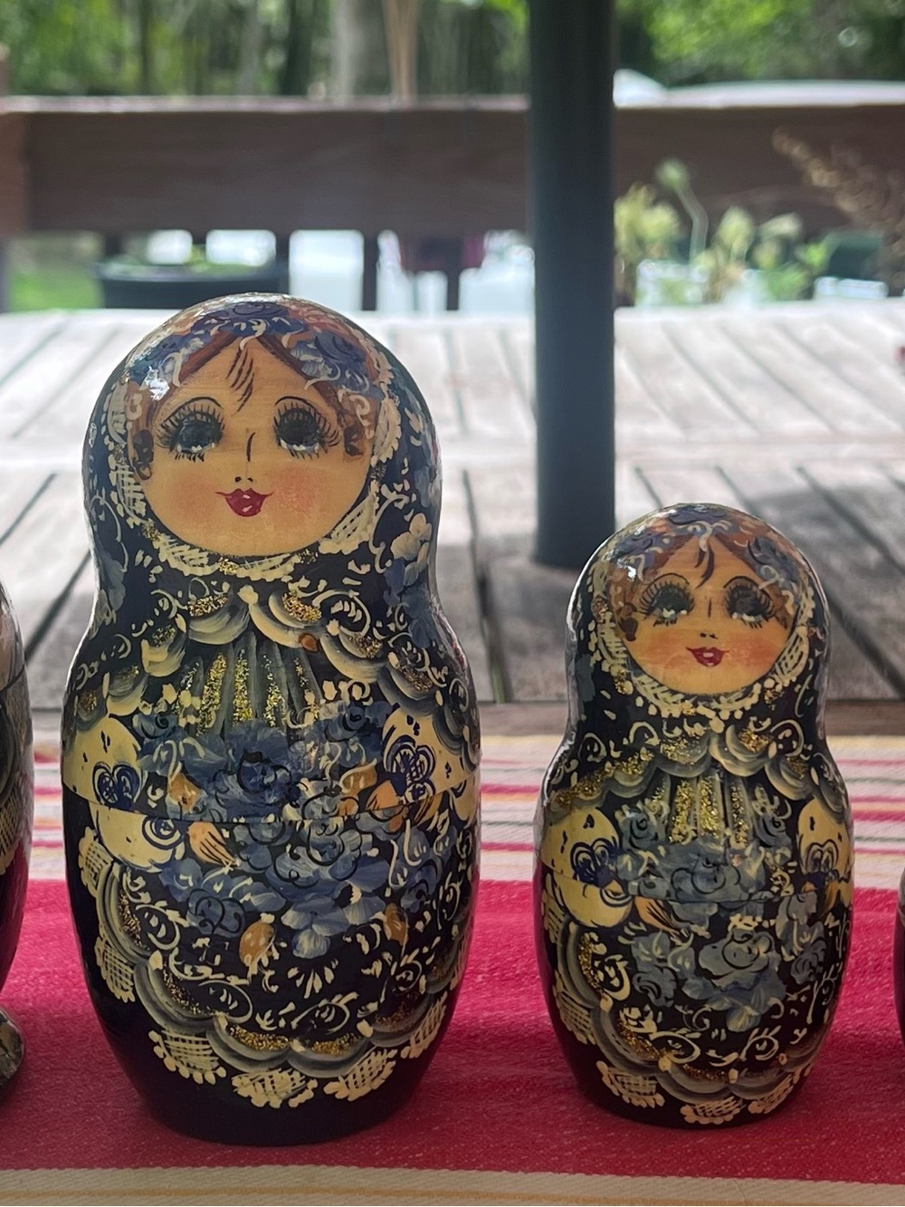 Vintage Russian Matryoshka Doll - Blue Toned Nesting Dolls , 8 Pieces,